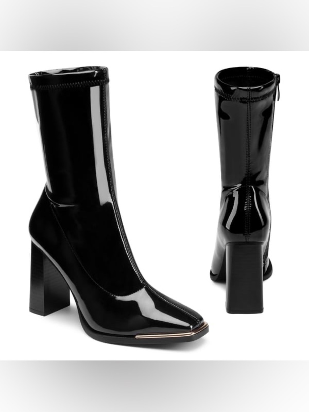 Dream Pairs Black Patent Pointed Toe Block Heel Ankle Boots 7.5 US women - Picture 2 of 8